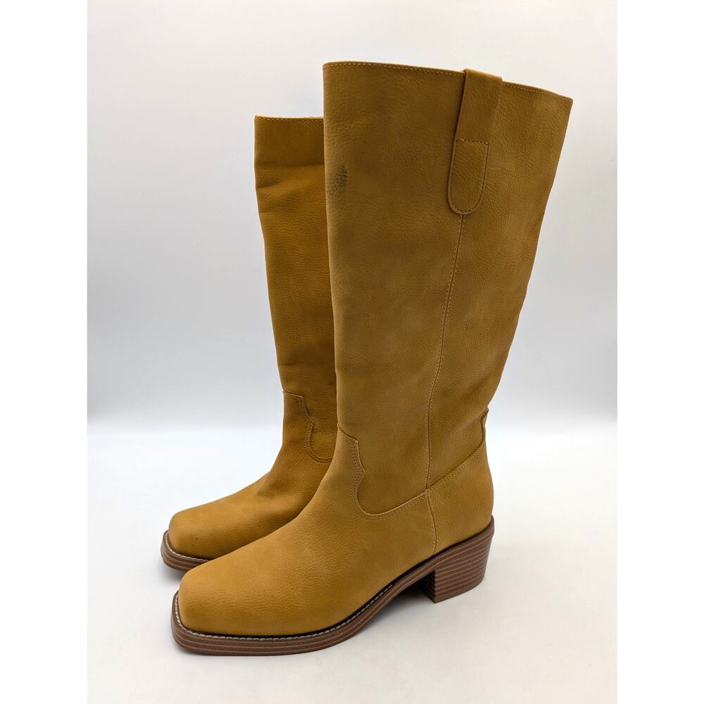 Mia Duston Block Heel Western Boots Side Zip Women's Banana Tan Size US8M EU38.5